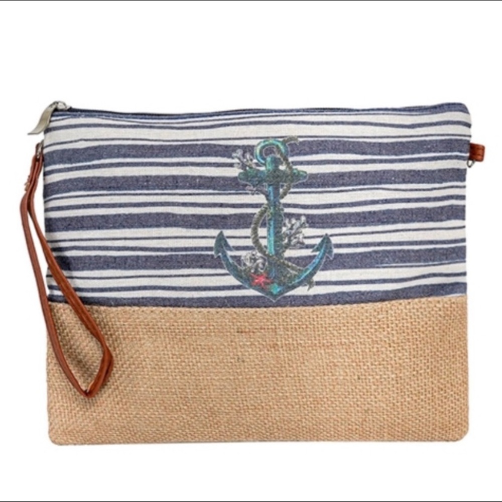 5/$10❤️❤️❤️NEW Sailor Anchor Lightweight Canvas & Linen Clutch or Crossbody Bag